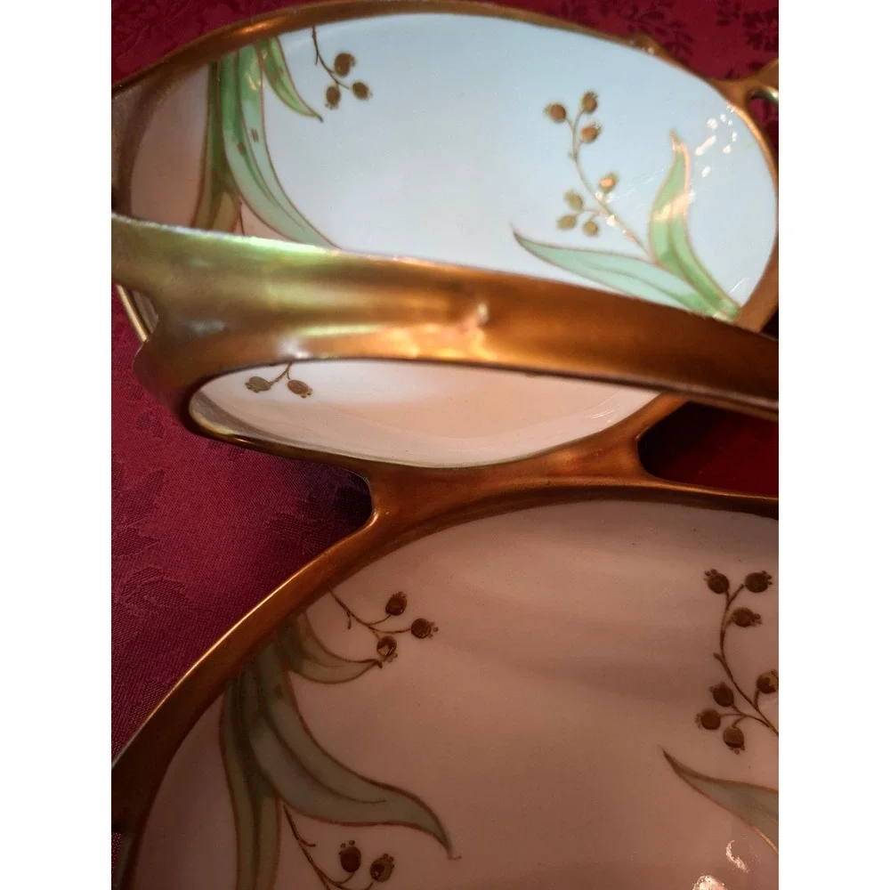 Antique Blakeman & Henderson Limoges France Divided Dish Lily of the Valley Gold